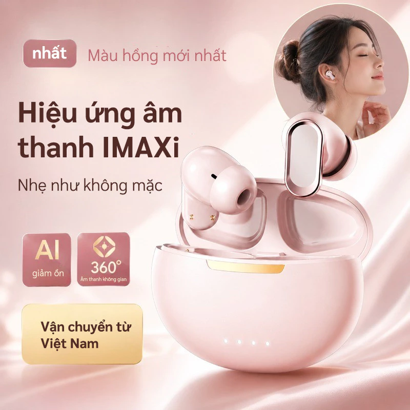 Tai nghe không dây Bluetooth 6.0 TWS màu hồng Sakura