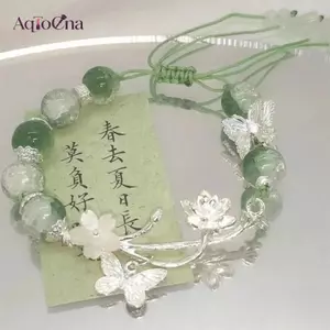 AqToCna Phong Cách Trung Hoa Giả Ngọc Sen Đính Hạt Vòng Tay Nữ Trang Sức Quà Tặng Thiết Kế Thời Trang Bướm Mặt Dây Chuyền Vòng Tay AqToCna