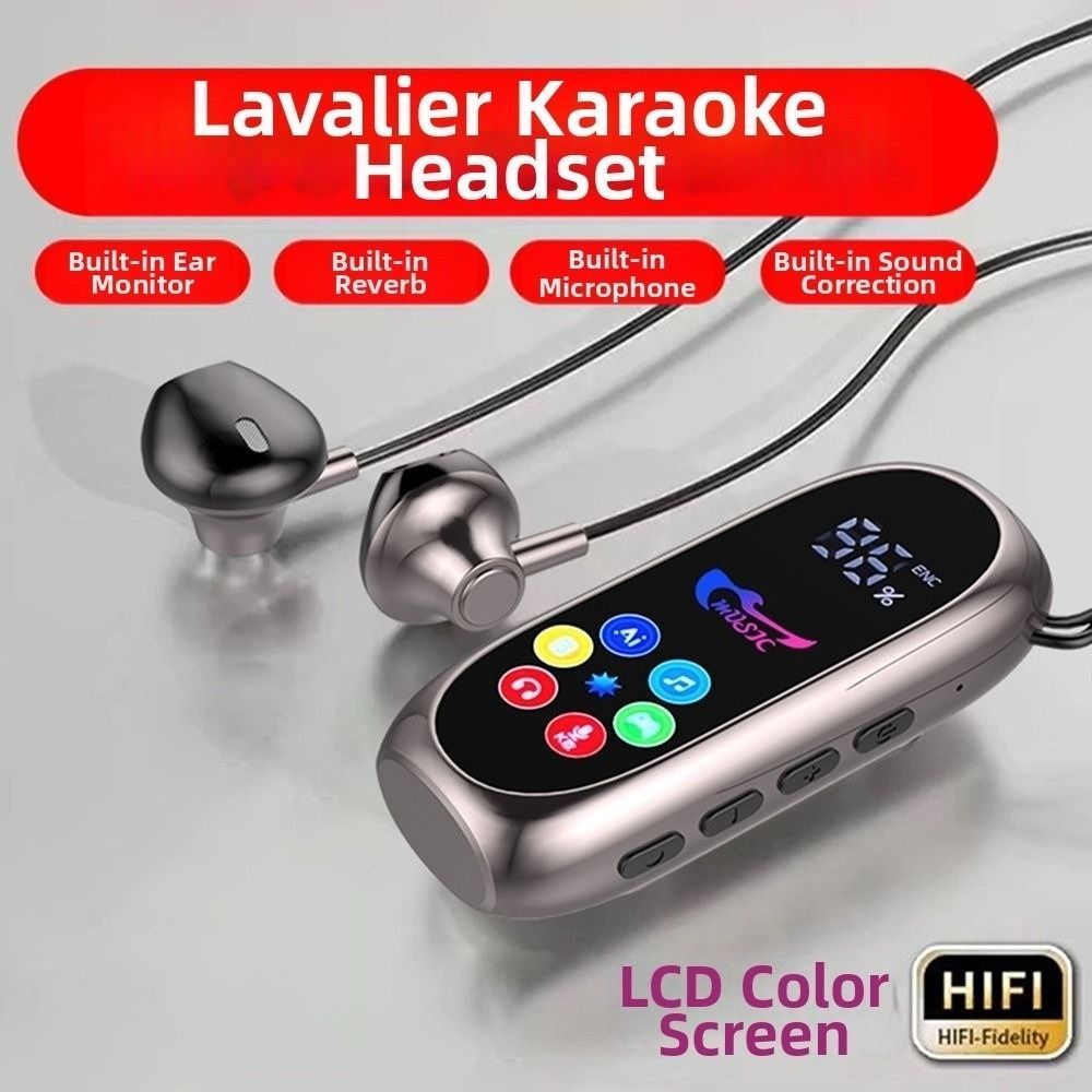 NOTE1 Tai nghe kẹp, Tai nghe đeo cổ Lavalier HD Mic Bluetooth 5.4, Giảm tiếng ồn Màn hình màu Hỗ trợ thẻ TF Tai nghe chơi game K Song
