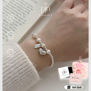 Vòng Tay Lắc Tay Bạc S925 PJN Mix Ngọc Trai Nước Ngọt  Charm Tim Đáng Yêu – Phong Cách Thanh Lịch, Sang Trọng VT28