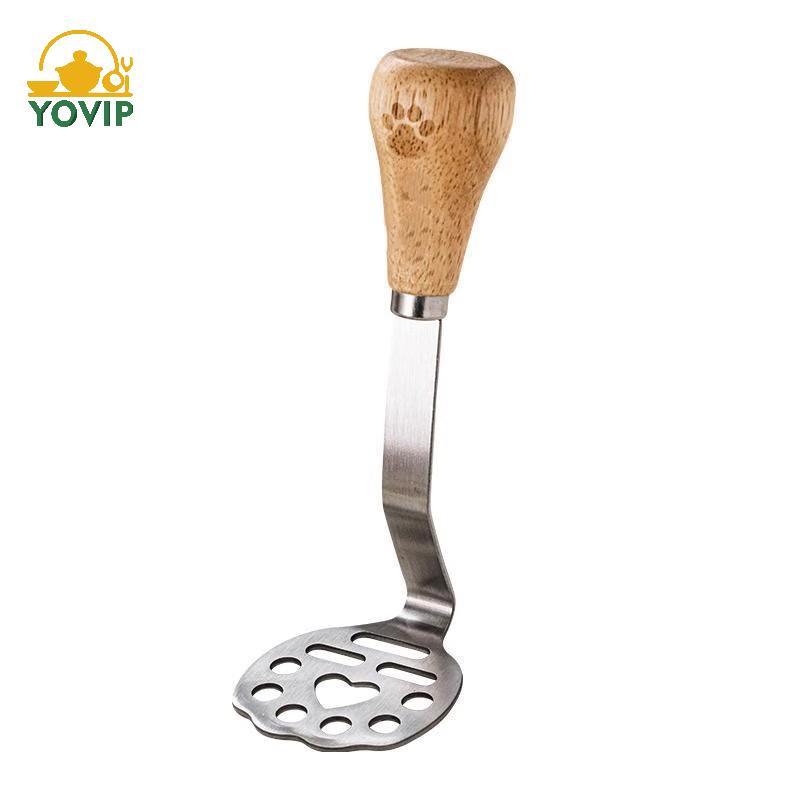 Máy nghiền khoai tây bằng thép không gỉ YOVIP có tay cầm bằng gỗ, Dụng cụ nghiền khoai tây cấp thực phẩm để nướng tại nhà, 12,5x5,5cm, 430 thép không gỉ VN