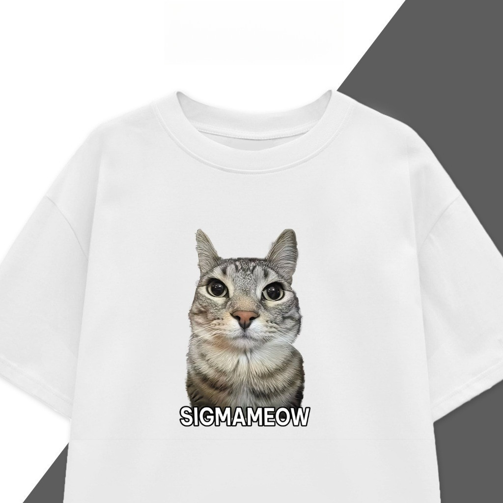 （Giao hàng 24h）Angela Áo Thun Meme Sigma Cat– Áo Phông In Hình Meme Hài, Mèo Biểu Cảm, Form Rộng Unisex Tay Lỡ