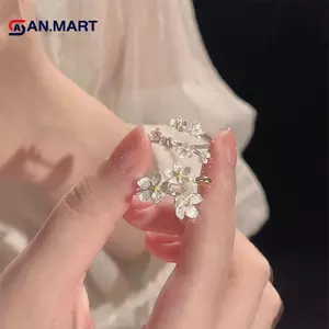 AN.MART Hoa Tinh Tế Mở Nhẫn Có Thể Điều Chỉnh Cho Nữ Màu Bạc Tối Giản Nhẫn Đính Hôn Trang Sức Mỹ Quà Tặng Nữ VN