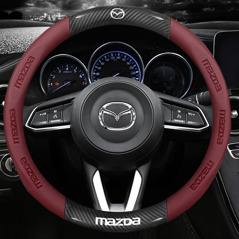 Bọc Vô Lăng Da Ô Tô Sợi Carbon Khâu Da Vô Lăng Dành Cho Xe Mazda CX3 CX5 CX4 CX30 CX8 Nội Thất Ô Tô