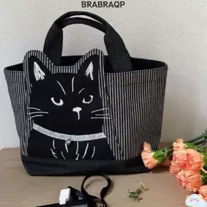 Túi xách BRARAA, Túi đựng đồ ăn trưa họa tiết hoạt hình thiết kế thêu, Túi mua sắm vải Canvas đa chức năng dung tích lớn dễ thương, nhân viên văn phòng