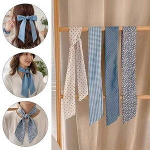 Khăn quàng cổ in hoa màu xanh mới Băng đô và dây buộc cổ đa năng dành cho nữ thường ngày và phong cách ngày lễ