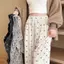 Quần chống muỗi mùa hè in nơ cạp cao Drape Quần ống rộng rộng Quần thẳng