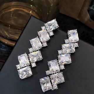 Châu Âu Mỹ ins Phong Cách Mới Micro-Ind Zircon Bông Tai Hình Học Nữ