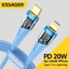 Dây Cáp sạc nhanh 20W ESSAGER cổng Type C - L 20W, dây vải dù, phù hợp nhiều dòng Ai phone, i/pad.