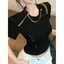 Mát Cay Cổ Tròn Dây Chuyền Thiết Kế Hàng Đầu Vai Trước Áo Thun Tay Ngắn Nữ Mùa Hè Lập Kế Hoạch Mỹ Dây Kéo Slim-Fit Ngắn Top
