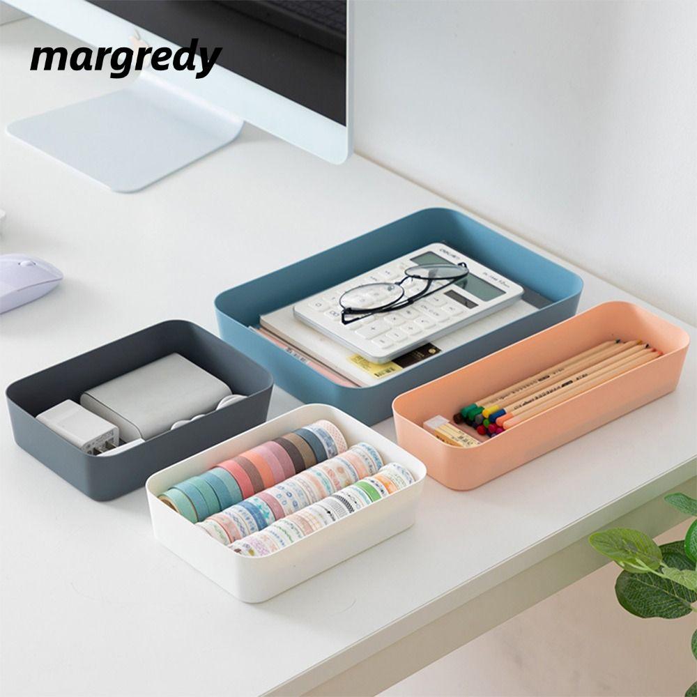 Hộp lưu trữ ngăn kéo MARGREDY, Hộp lưu trữ máy tính để bàn màu trơn có thể xếp chồng lên nhau, Nhựa đơn giản Dung tích lớn Trang sức mỹ phẩm Văn phòng tại nhà