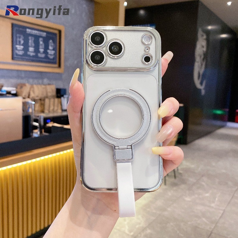 Giá Đỡ Dây Đeo Đứng Ốp Lưng Điện Thoại iPhone 17 Air 17E 16E 16 15 14 Plus 13 12 Mini 11 Pro Max XR XS Max X 8 7 6 6s Plus SE3 SE2 Mạ Bạc Vỏ Mềm Trong Suốt Đơn Giản Dễ Thương