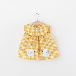 Váy babydoll bé gái sát nách 1-4 tuổi sọc caro vàng gà con xòe xinh xắn D1297 Bí Ngô Nhỏ