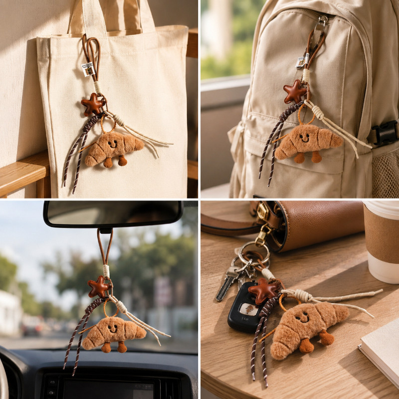 【SKISOPGO】Túi Phụ Kiện Dễ Thương Pháp Baguette Croissant Sang Trọng,Sáng Tạo Túi Trang Trí,Chuyền Người Bạn Quà Tặng