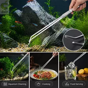 Nhíp Inox ROLY, Nhíp Sạch Bể Cá Tay Cầm Dài Đa Năng, Kẹp Nấu Ăn Cong 27cm Chống Rỉ Chính Xác