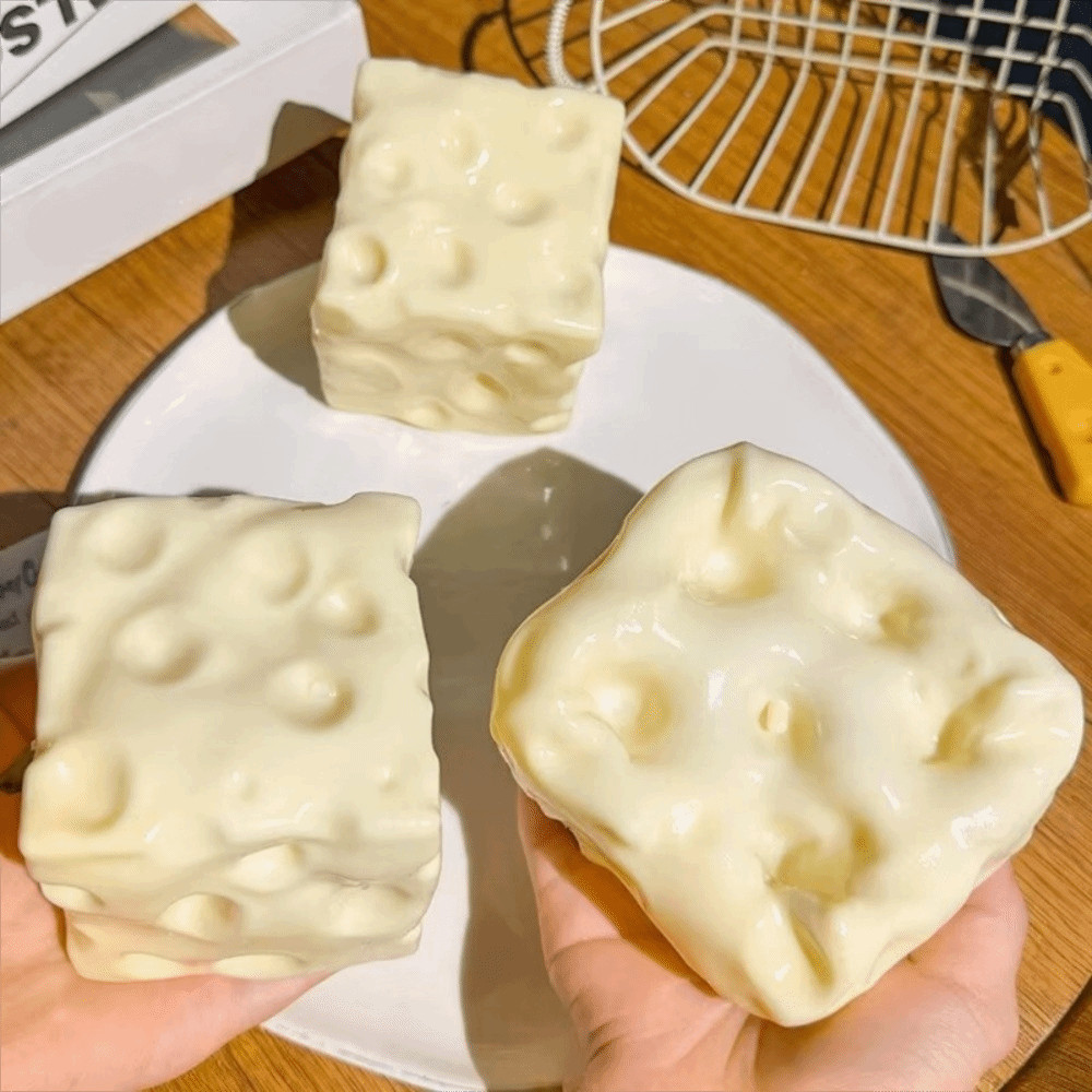 CATIYAHA Jumbo Cheese Cube Quả bóng căng thẳng, Đồ chơi kẹp phô mai chống căng thẳng chống căng thẳng, Nhào có thể định hình Họa tiết mực Phô mai Bóp đồ chơi thần tài Quà tặng sinh nhật