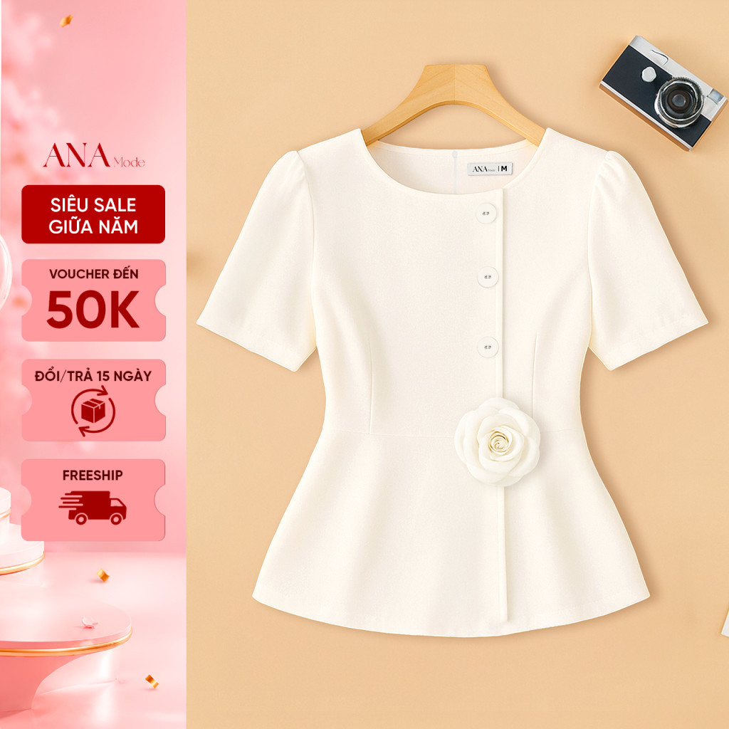 Áo Kiểu Công Sở Nữ ANA Mode Chất Liệu Cotton Lạnh Thanh Lịch Đi Tiệc Quà Tặng Mẹ AK25CHD17