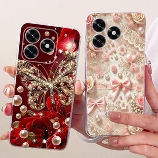 Jelly Bowknot Hoa Bướm Patten Dành Cho Honor X5C 4G Ốp Lưng Honor X5C Plus Trong Suốt Mềm TPU Vỏ Điện Thoại Silicon