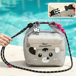 Túi đựng đồ vệ sinh dây rút PYCOU, Túi đựng mỹ phẩm chống nước hoạt hình, Túi giặt trong suốt tách khô và ướt dung tích lớn di động dành cho du lịch