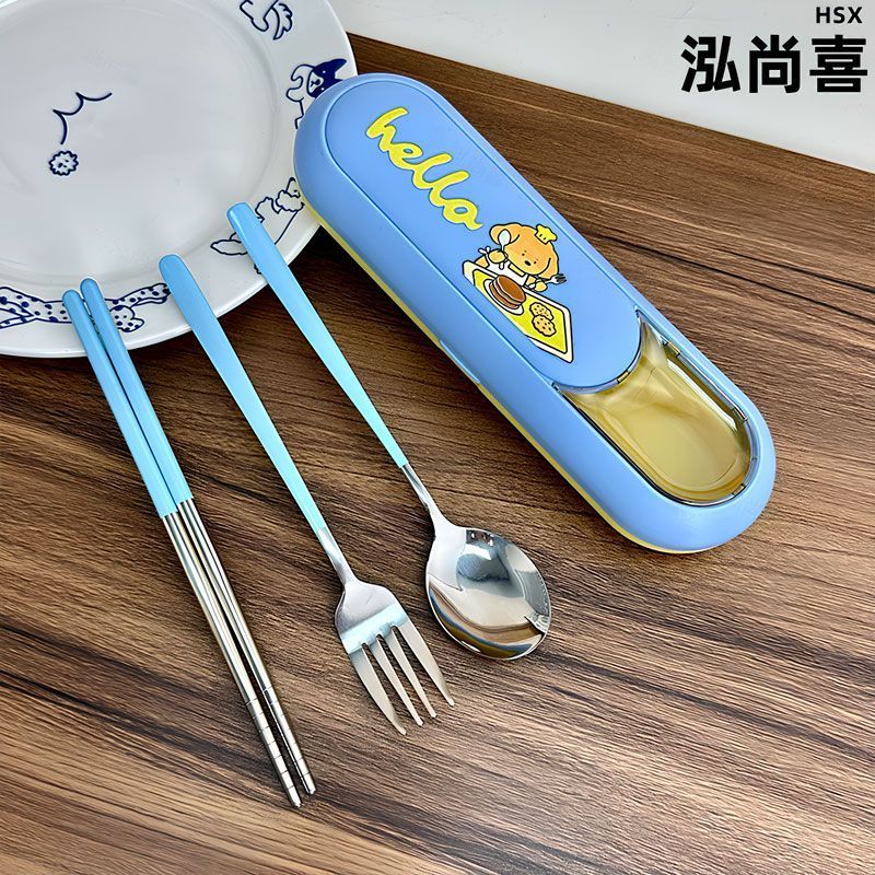 Hongshang Xiduo Panamine Hoạt Hình Bộ Đồ Ăn Thìa Inox Nĩa Đũa Tiệc Sinh Viên Trường Bộ Đồ Ăn Di Động Bảo Quản Thìa Thực Phẩm Phương Tây 6.