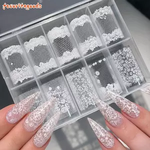 FAVORITEGOODS Giấy Dán Móng Tay, Hiệu Ứng Sequin Ren Thiết Kế Dán Móng Tay, Thời Trang Đen Hoa Tulip Họa Tiết Móng Tay Đề Can Trang Trí Móng Tay