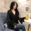Áo sơ mi voan cổ chữ V xù ngọt ngào phong cách Hàn Quốc Áo sơ mi voan cổ chữ V trong suốt dáng rộng tay áo Trumpet