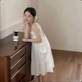 Đầm hai dây cho bé gái mùa hè - Váy công chúa màu trơn hở lưng nhẹ nhàng phong cách Hàn Quốc