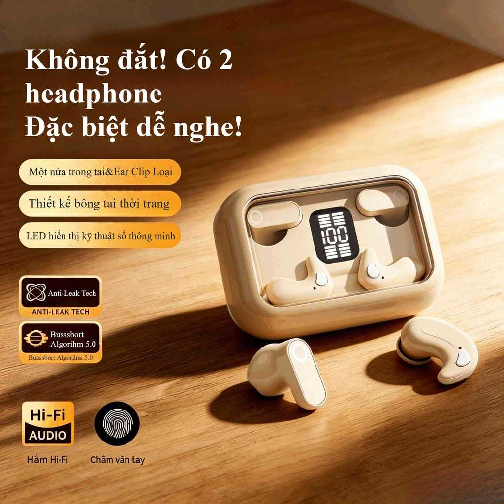 Tai nghe nửa tai Màn hình LED không dây Bluetooth Cảm ứng vân tay Âm thanh HiFi Tương thích với IPhone và Android
