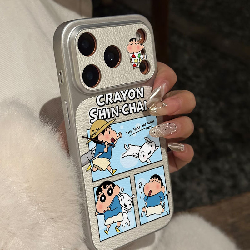 Ốp lưng iPhone Họa tiết da mạ Con chó trắng Crayon Shin-chan họa tiết iPhone 17 16 15 14 13 12 11 Pro Max Plus Max