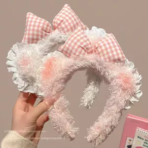 Dễ Thương Màu Hồng Kẻ Sọc Nơ Ren Đầu Nữ Rửa Mặt Ép Tóc Sang Trọng Băng Đô Trẻ Em Mũ Phong Cách Mới 2026-6-8