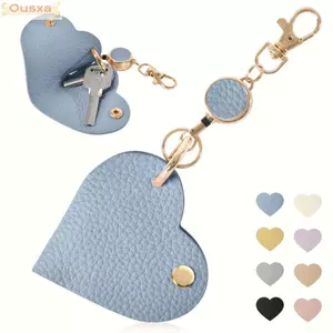 Móc khóa hình trái tim OUSXA, Túi đựng chìa khóa màu trơn bằng da PU, Túi thời trang Phụ kiện có thể thu vào Khóa chìa khóa ô tô Quà tặng
