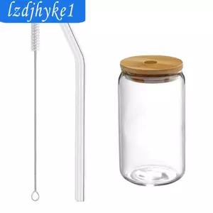 Bộ cốc thủy tinh có nắp tre Ống hút dày trong suốt Cốc bia để uống bữa tiệc và gia đình