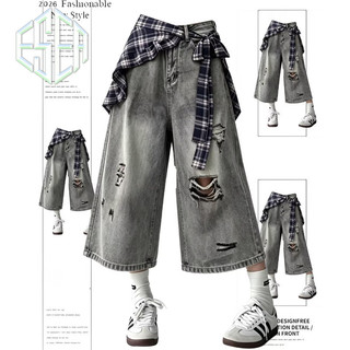 Quần short denim nam ESEA, thương hiệu thời trang đường phố cao cấp của Mỹ, phong cách unisex chất lượng cao