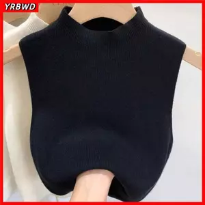 Áo len dệt kim YRBWD, Áo ba lỗ cổ nửa cổ không tay, Áo hai dây giảm béo màu trơn thời trang dành cho nữ