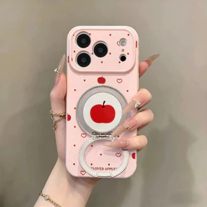 Ốp lưng iPhone họa tiết Apple chân đế xoay và trái tim ở cạnh bên iP - 11/12/13/14/15/16/17/Plus/Air/Pro/Max