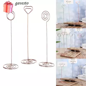 GAVESTO 1 Thẻ Nơi Hoa Hồng Vàng Kim Loại Kẹp Giấy Cưới Đồ Dùng Hình Trái Tim Bàn Số Giá Đỡ