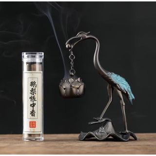 Set lư xô.ng trầm hạc bằng đồng kèm lọ trầm 42 khoang đốt hương vòng nụ bột trang trí ph.ong th.ủy