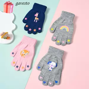 Găng tay dệt kim trẻ em GAVESTO, Găng tay ấm áp chống gió họa tiết in hình động vật, Găng tay viết ấm áp thời trang trẻ em