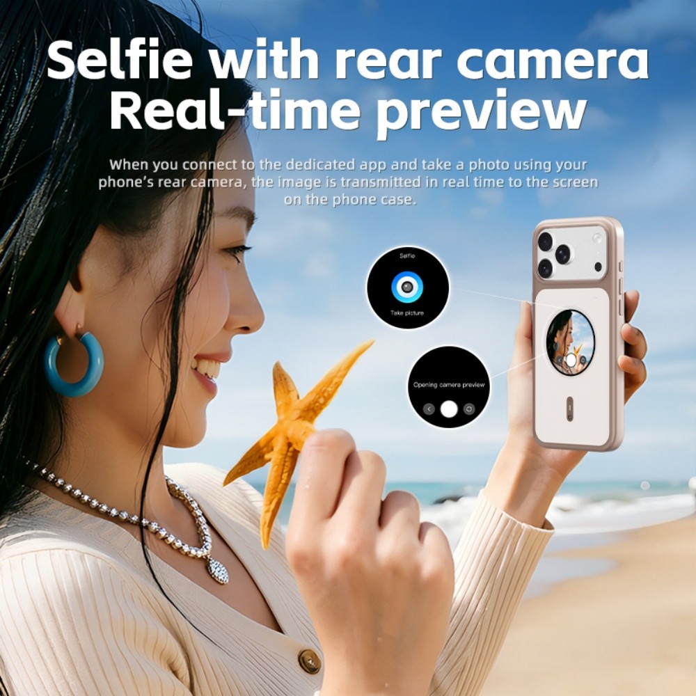 Màn Hình HD Ốp Lưng Điện Thoại Hiển Thị Ảnh Sạc Tiện Lợi Màn Hình DIY Cho IPhone 16 17 Pro Max Không Dây Selfie, Bullet Comnents