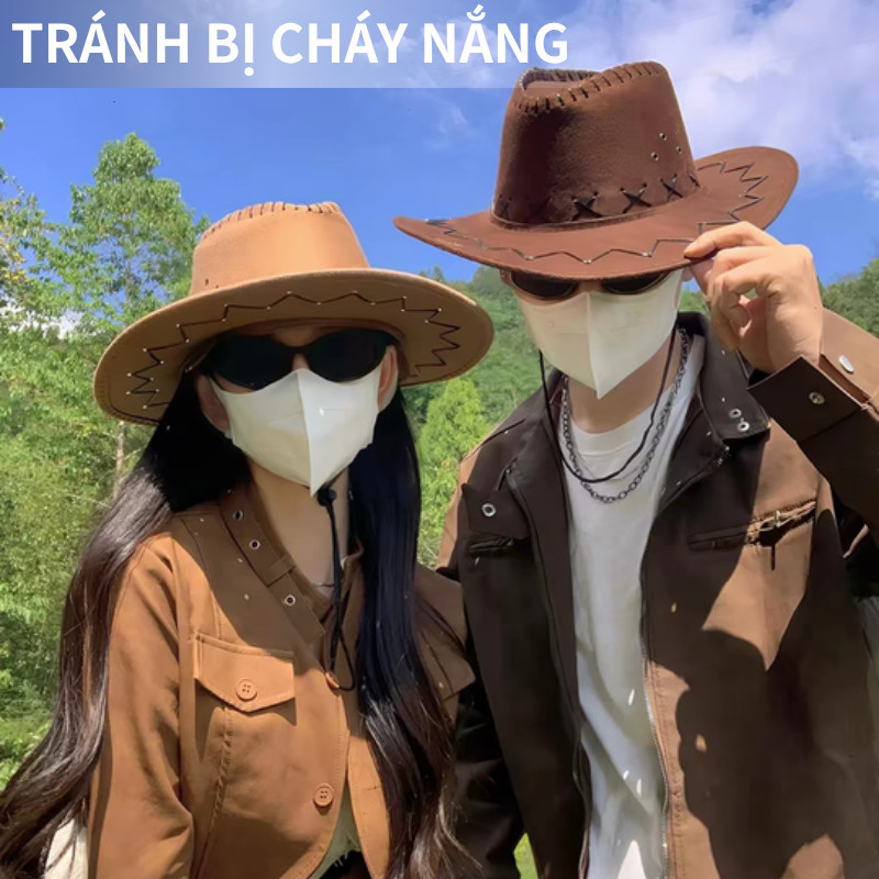 Nón Cao Bồi Nỉ Nam Nữ Đai Nâ,Mũ phớt vành rộng,Phong Cách Phương Tây