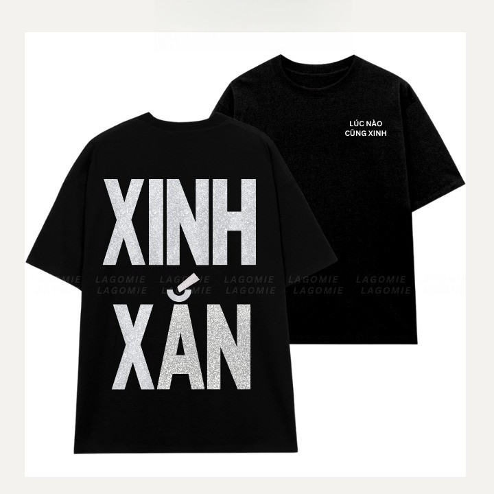 （Giao hàng 24h）Angela Áo Thun Form Rộng Cotton 100% KIM TUYẾN In Chữ XINH XẮN Tay Lỡ Nam Nữ Unisex