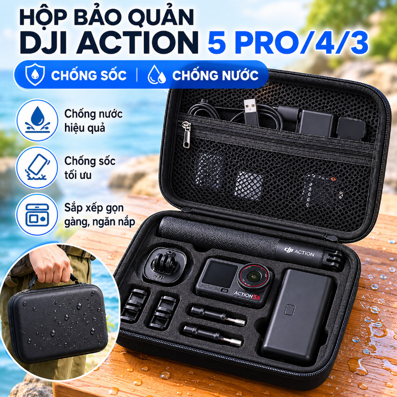 Hộp Bảo Quản Camera Thể Thao Cho DJI Action 5 Pro/4/3,Case Chống Sốc Chống Nước,Túi Xách Du Lịch