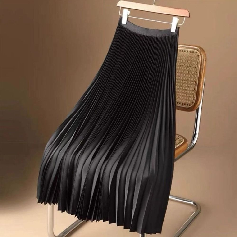 Váy dài FEDAOG Satin, Váy chữ A co giãn Satin mượt mà, Váy lưng cao màu trơn thời trang dành cho nữ