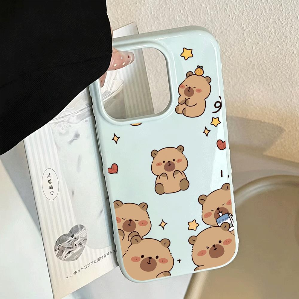 Dễ thương Capibara cho trường hợp iPhone 17promax 161514plus 3 trong 1 bezel 1311211
