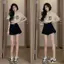 Bộ đồ tươi mát mùa hè dành cho nữ sinh viên dáng rộng in đơn giản Quần Short ống rộng có tay cao