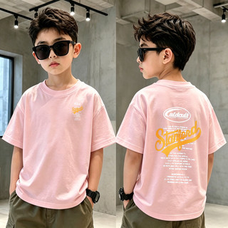 Áo thun bé trai in chữ Stanford 2 mặt, cotton mềm mát, áo ngắn tay cho bé 3-12 tuổi, thời trang hè