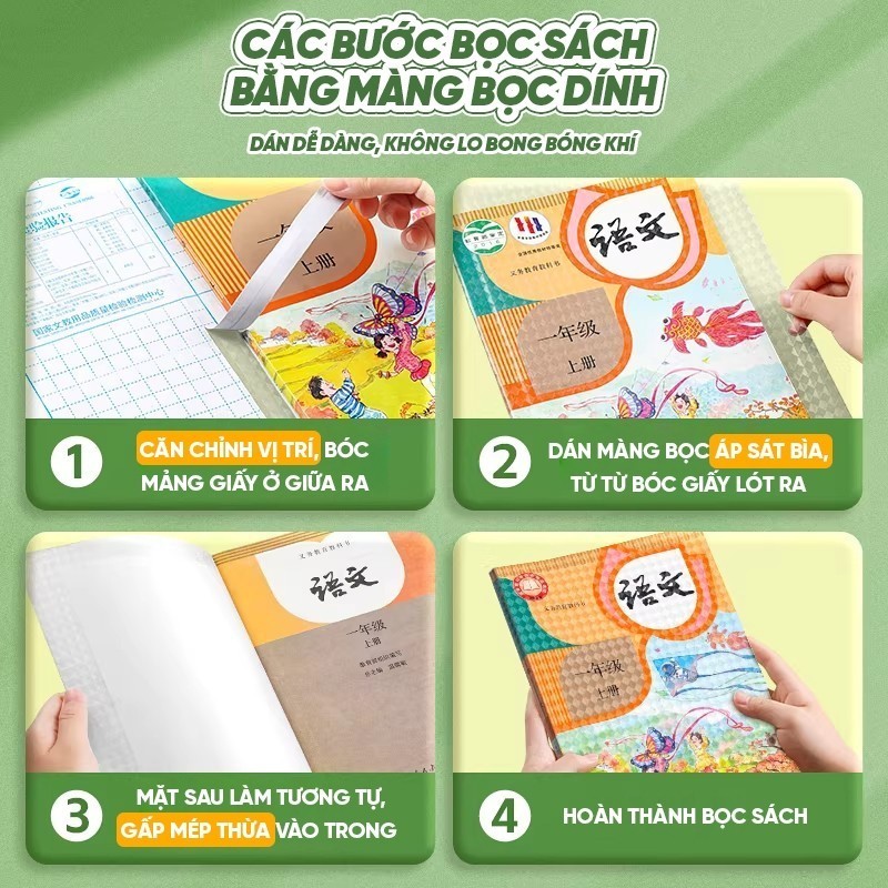Bọc sách decal trong suốt chống nước chống rách chống bẩn tự dính nhiều kích cỡ cho học sinh