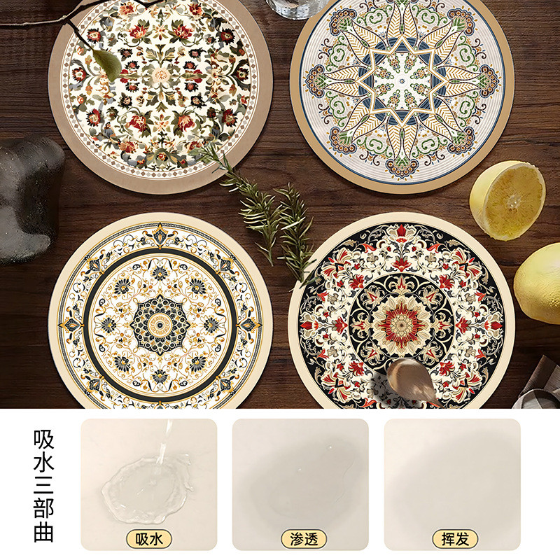 Phong Cách Cung Điện Retro Coaster Placemat Tròn Nhà Bếp Chống Thấm Nước Bàn Ăn Bán Buôn Chống Mài Mòn Chống Trơn Trượt