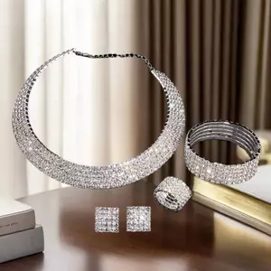 AqToCna 3 / 4 Chiếc Full Kim Cương Nelace Bông Tai Vòng Tay Kim Cương Giả Rỗng Kim Cương Nelace Bộ Cô Dâu AqToCna