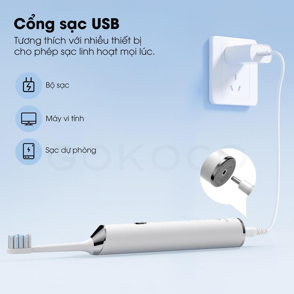 GOKOCO Bàn Chải Đánh Răng Điện Sóng Âm - 5 Chế Độ, Pin 45 Ngày, Chống Nước IPX7, Sạc USB Tiện Lợi | BigBuy360 - bigbuy360.vn
